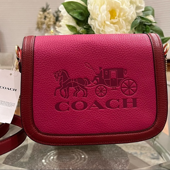 Coach Saddle In Colorblock With Horse And Carriage Crossbody Bag Violet Multi - Picture 8 of 11